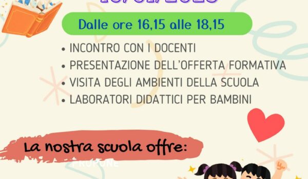 Locandina Open Day - Primaria Bomba - 16 Gennaio 2025 - 16:15
